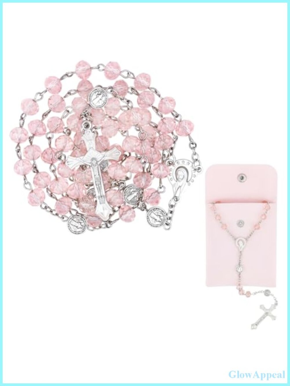 Crystal Rosary Beads Necklace with Cross Catholic Prayer Jewelry Gift